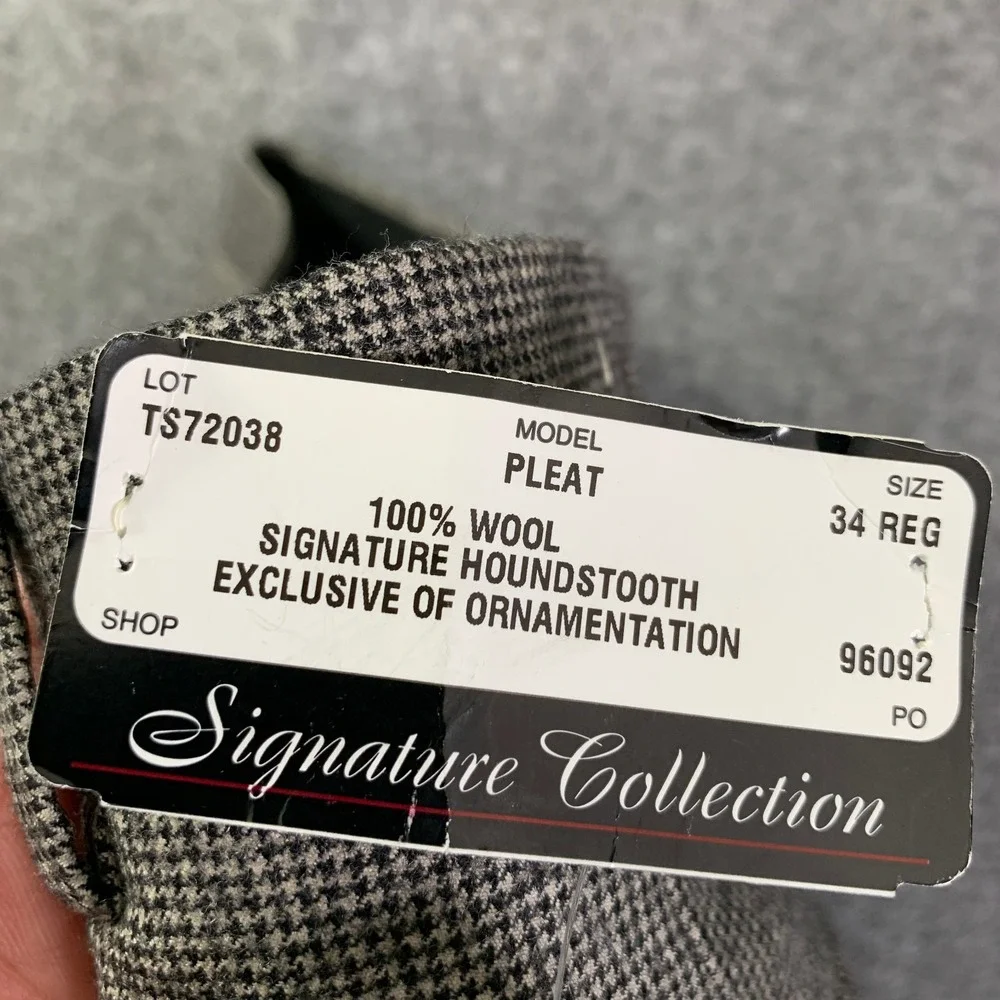Jos A Bank Wool Dress Pants Men 34R Pleated Houndstooth Signature NEW
